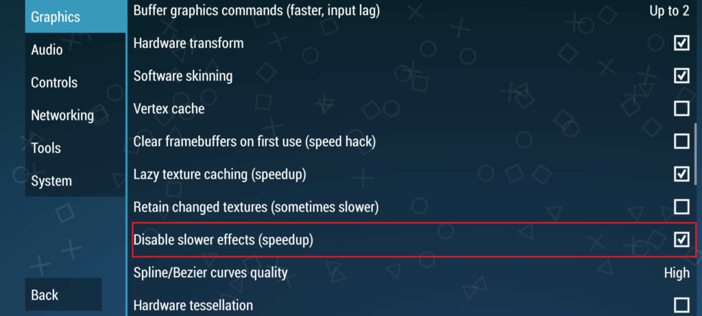 Disable slower effects PPSSPP
